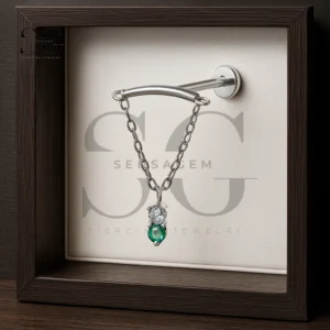 SGYS1179 Green & Clear CZ Dangle Titanium Labret Stud