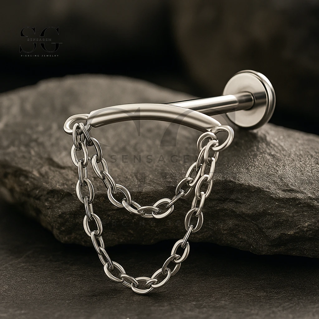 SGYS1180 Double Chain Titanium Labret Stud