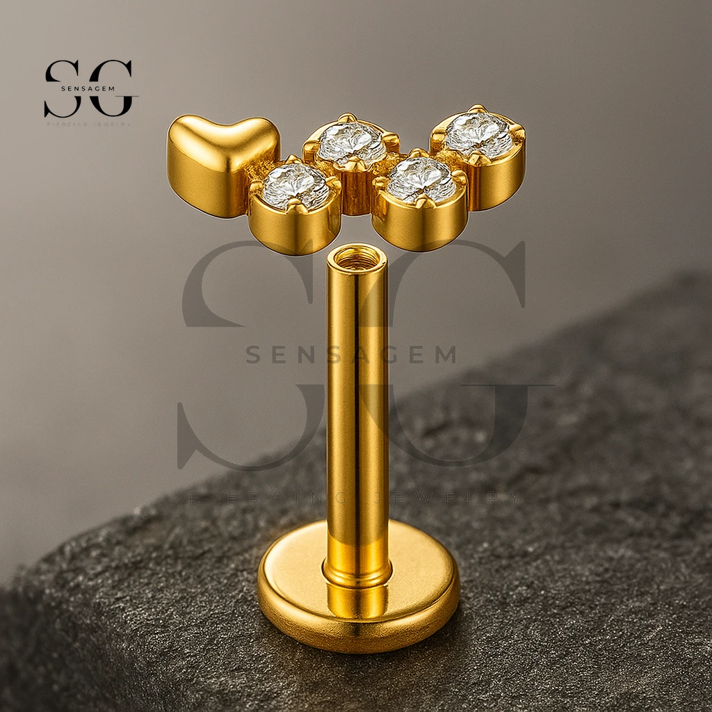 SGYS1184 Caterpillar CZ Titanium Labret Stud - Hypoallergenic Flat Back Piercing - Image 2