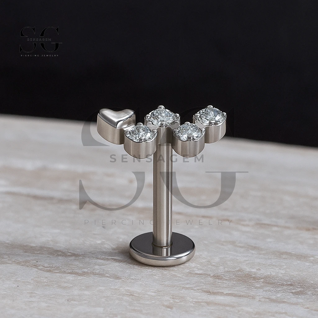 SGYS1184 Caterpillar CZ Titanium Labret Stud - Hypoallergenic Flat Back Piercing