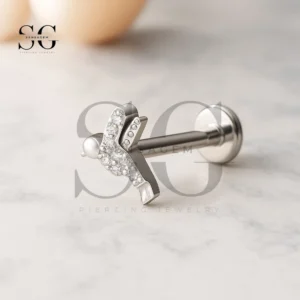 SGYS1187 CZ Bird Titanium Labret Stud - Hypoallergenic Animal Flat Back Piercing