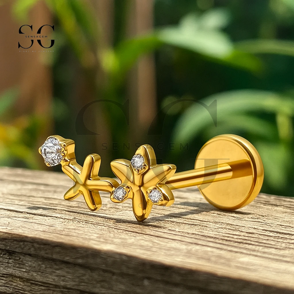 SGYS1219 Curved Star CZ Internally Threaded Labret - Afbeelding 2