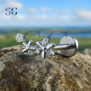 SGYS1219 Curved Star CZ Internally Threaded Labret