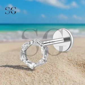 SGYS1221 Baguette Gem Cluster Internally Threaded Labret
