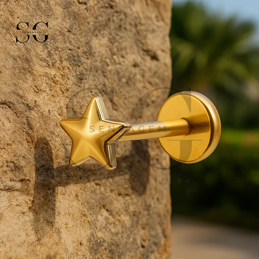 SGYS1223 Polished Star Titanium Internally Threaded Labret - immagine 2