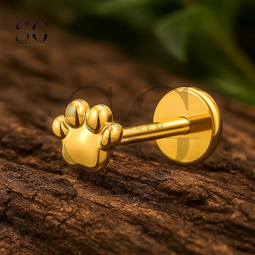 SGYS1225 Cute Paw Print Titanium Flat Back Stud - immagine 2