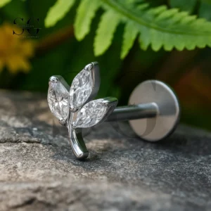 SGYS1230 Implant Grade F-136 Titanium Triple Marquise Leaf Internally Threaded Labret
