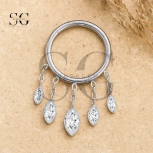SGYS2009 F-136 Titanium Marquise Gem Dangle Clicker Hoop