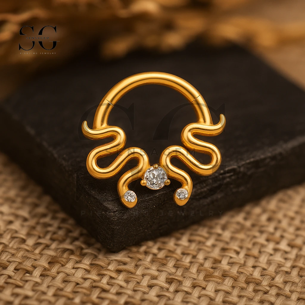 SGYS2013 F-136 Clicker per setto incernierato con gemma a onda di serpente in titanio