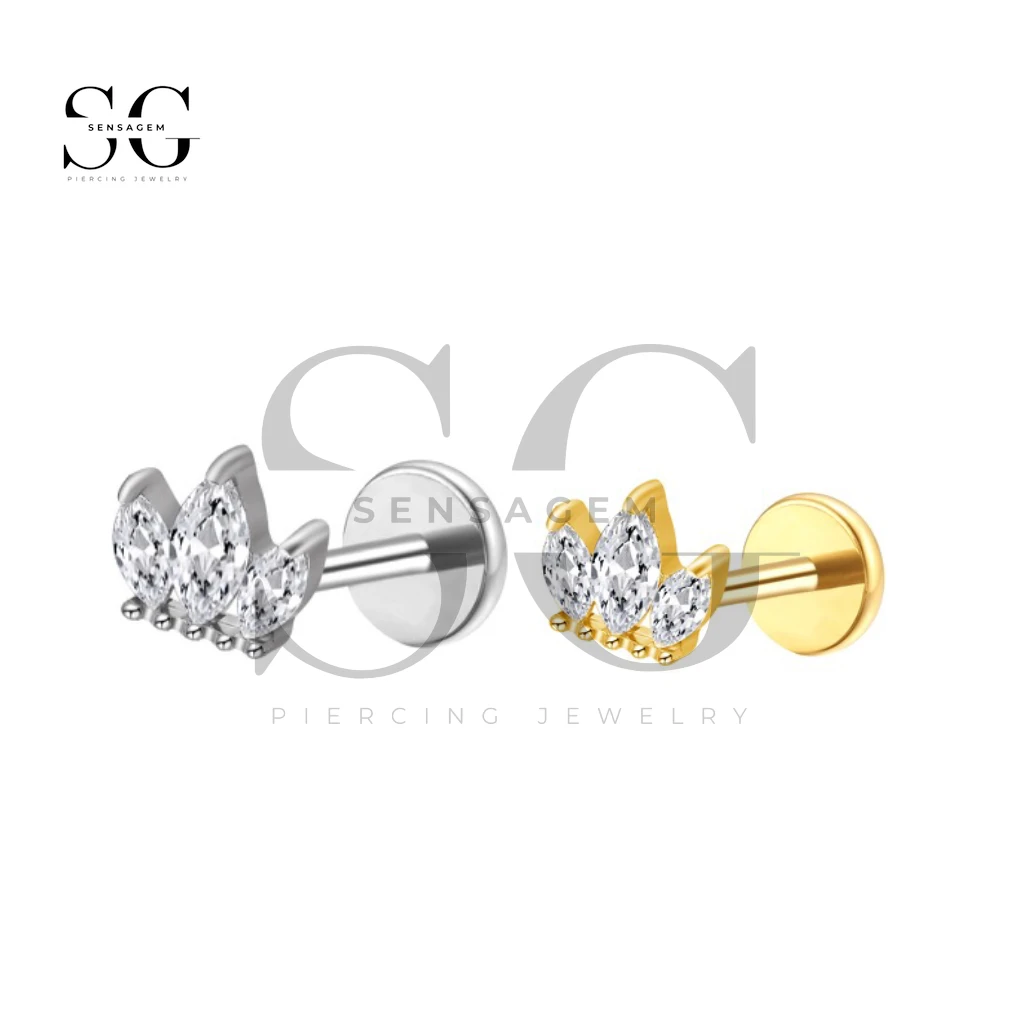 SGYS4304 Crown Titanium Internally Threaded Labret - Implant Grade Flat Back Piercing