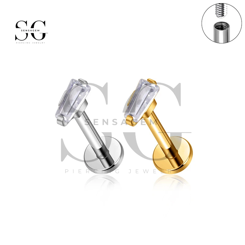 SG4379 Einzelner Baguette-Labret-Ohrstecker aus Titan der Implantatqualität F-136
