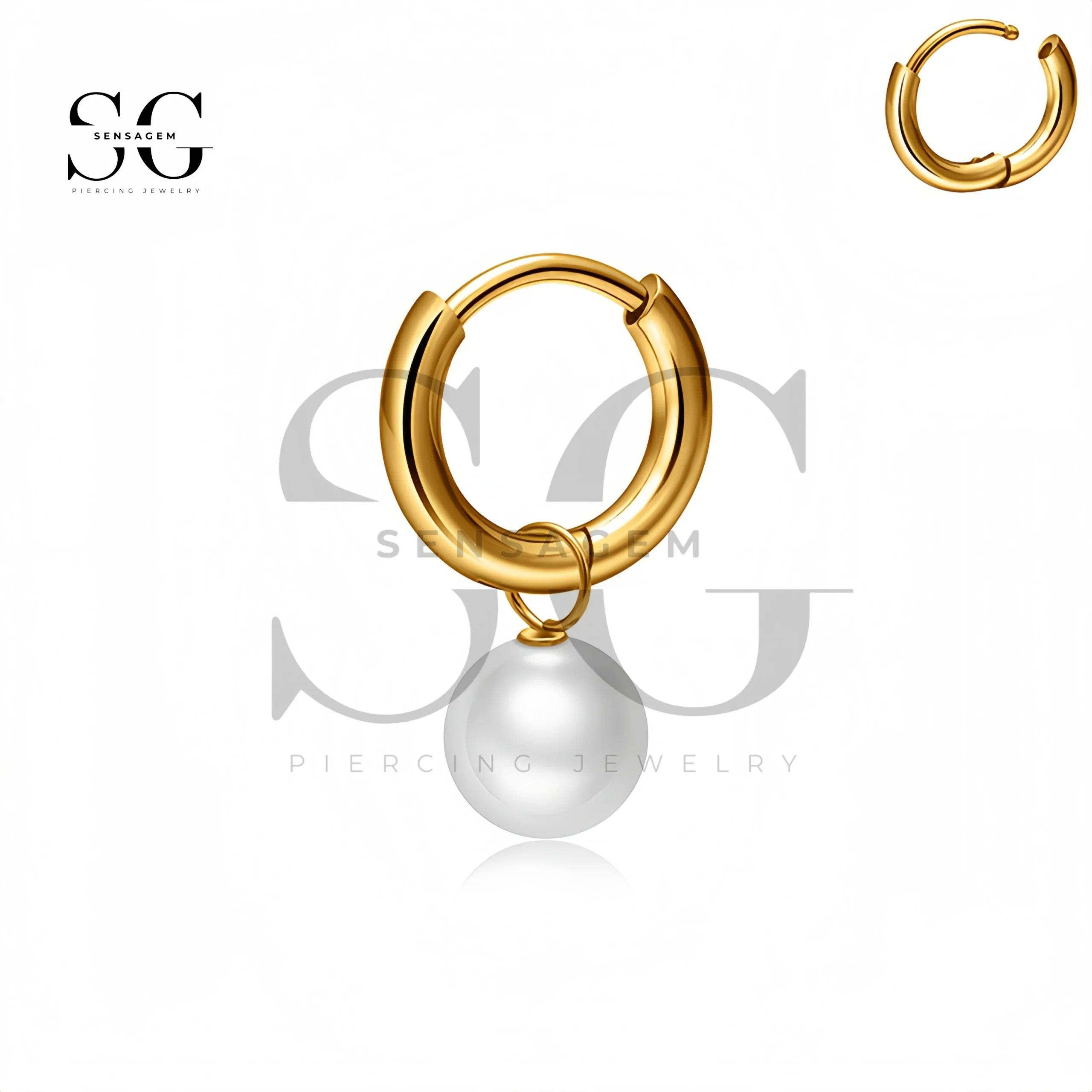 SG3262 Titan-Clicker-Creolen mit Perlentropfen – Gold & Silber – Bild 3