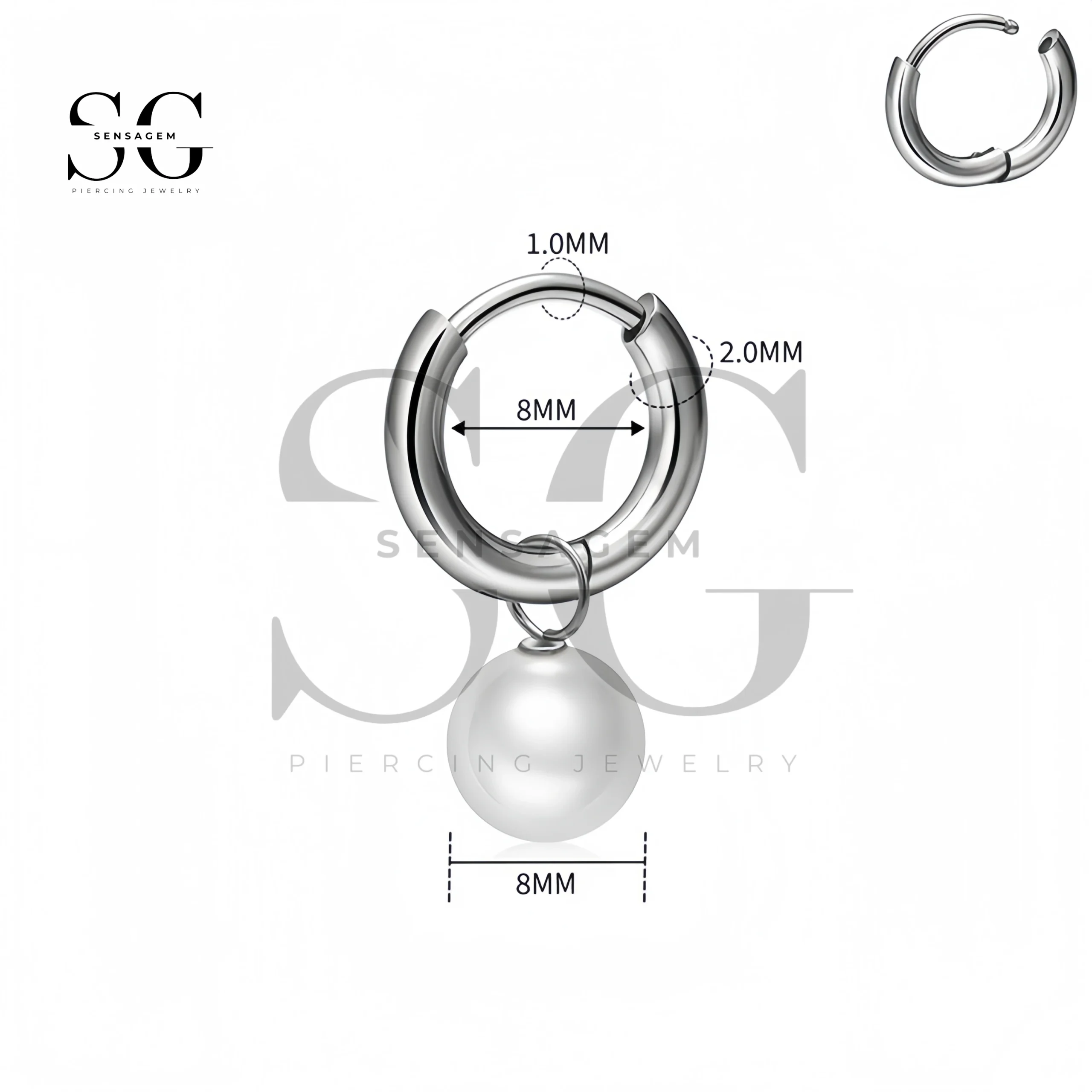 SG3262 Titan-Clicker-Creolen mit Perlentropfen – Gold & Silber – Bild 4