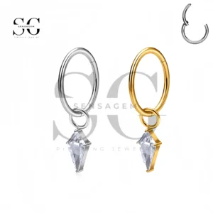 SG3264 Titanium Diamond shape Gem Clicker Hoop Ring for Nose