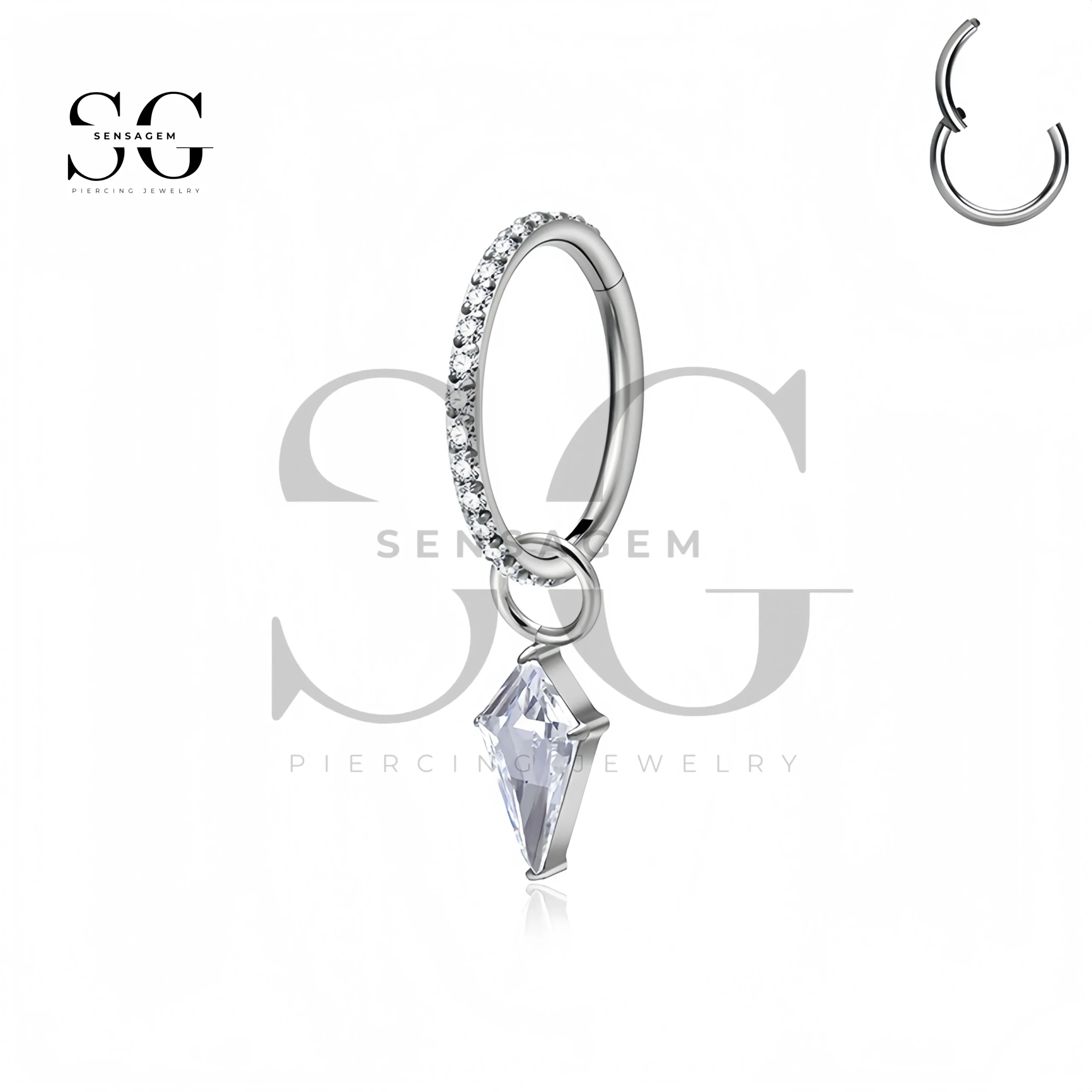 Anello clicker con zirconi cubici a forma di diamante in titanio SG3265 - immagine 2