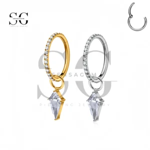 SG3265 Titanium Diamond Shaped CZ Clicker Ring