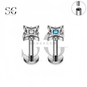 SG4397 Titanium Star Labret Stud Lip Piercing with Gem – Internally Threaded