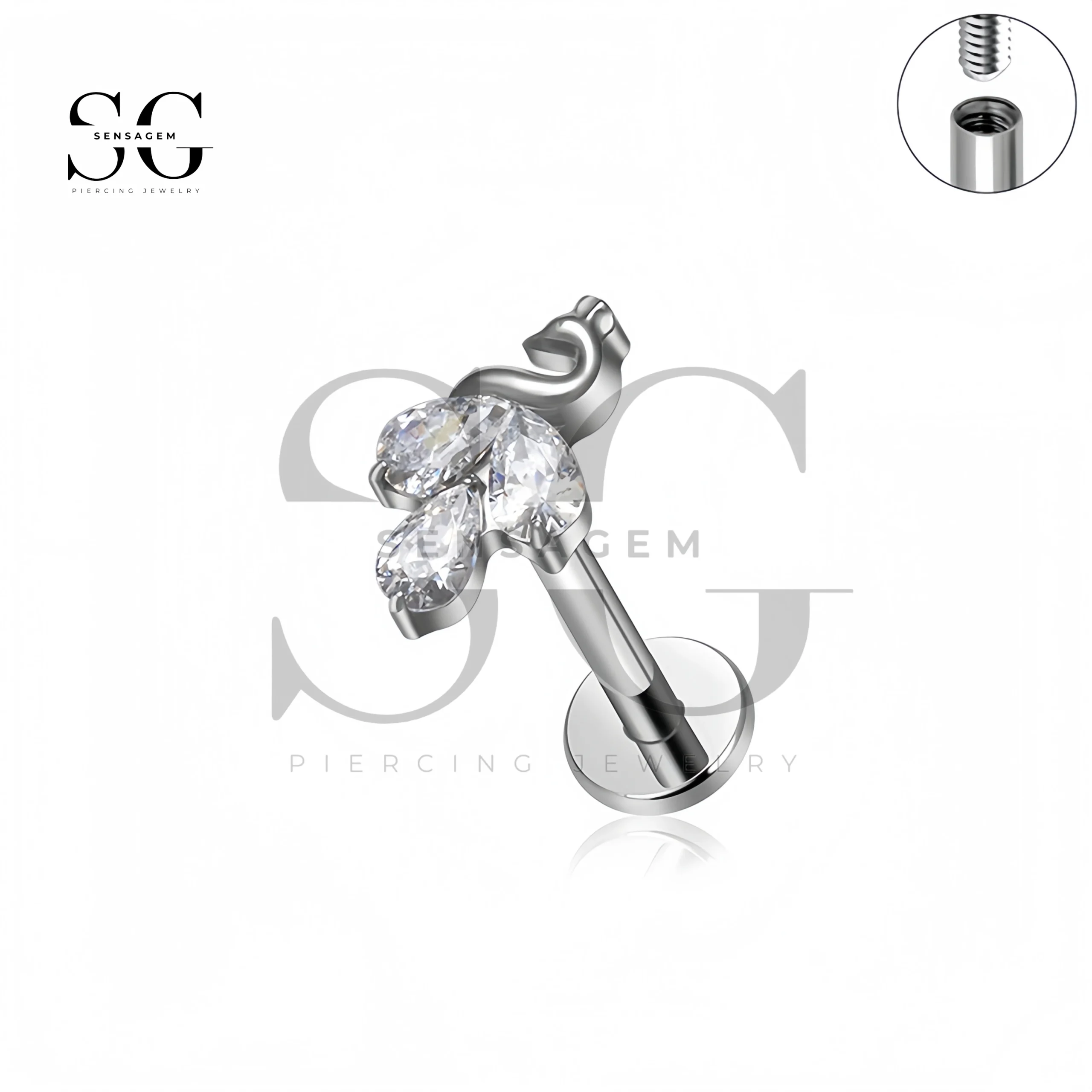 SG4401 Perno a labbro in titanio con filettatura interna e design a foglia CZ