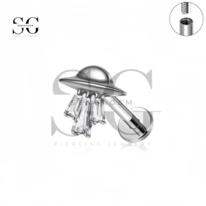 SG4404 UFO Titanium Lip Stud with CZ Crystals – Internally Threaded Piercing