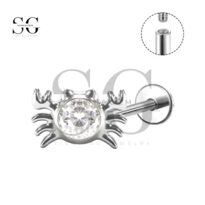SGYS1250 Titanium Crab Labret Stud Lip Piercing Jewelry with CZ Gem