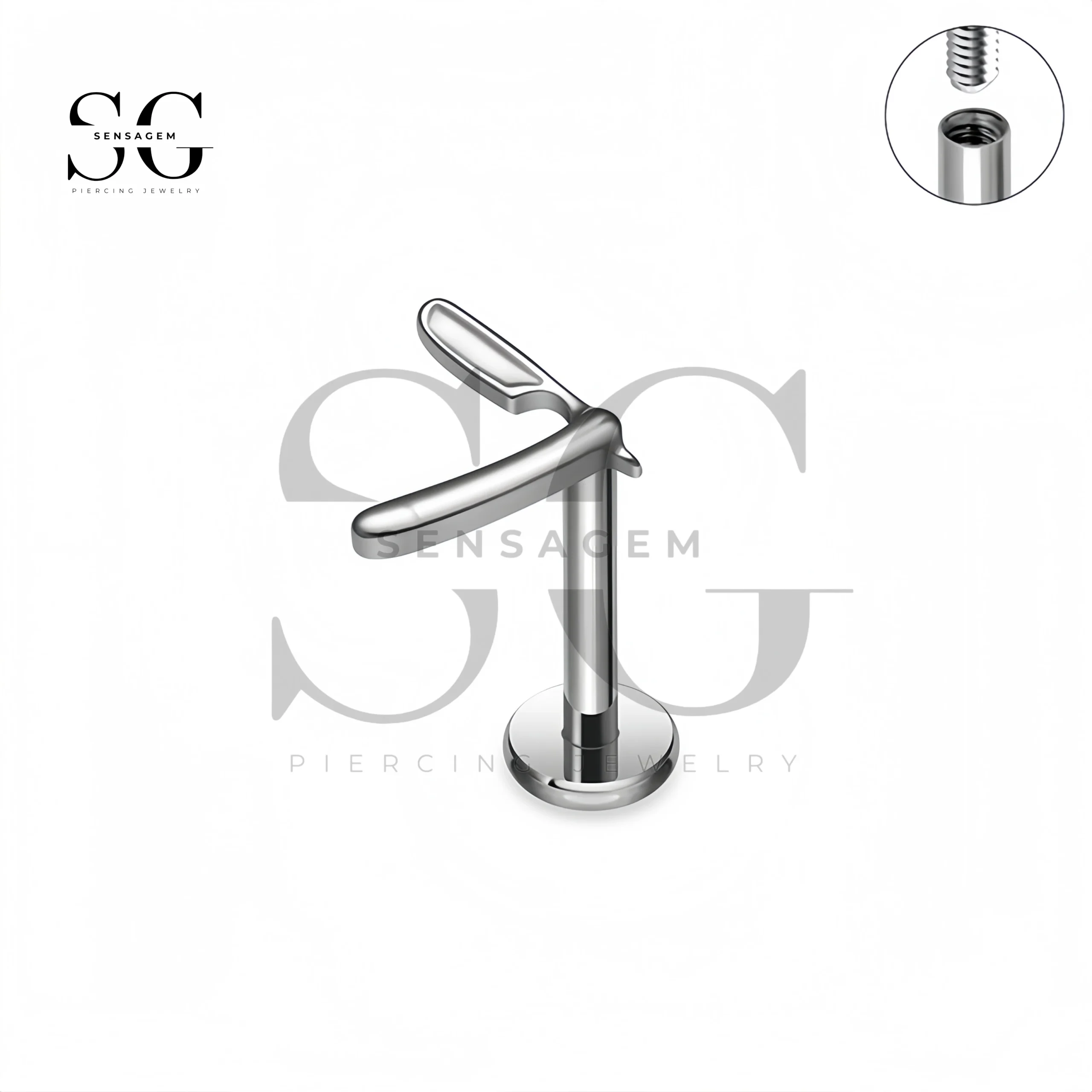 SG4407 G23 Titanium Leaf Labret Stud Internally Threaded Flat Back Jewelry