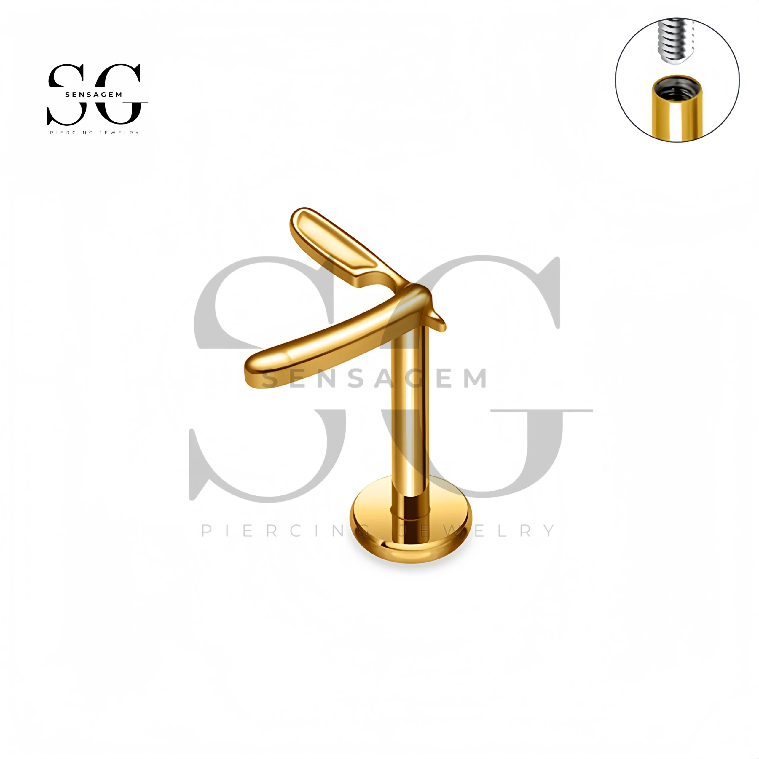 SG4407 G23 Titanium Leaf Labret Stud Internally Threaded Flat Back Jewelry - Imagen 2