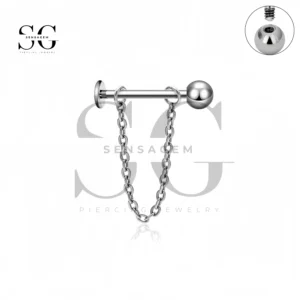 SG4411 Externally Threaded Chain Labret Stud Flat Back Lip Piercing Jewelry-Ball