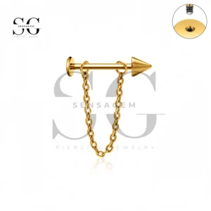 SG4412 Externally Threaded Chain Labret Stud Flat Back Lip Piercing Jewelry-Cone