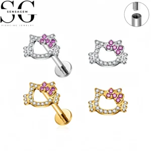 SG4416 G23 Titanium Owl Head Labret Stud with 5A Cubic Zirconia