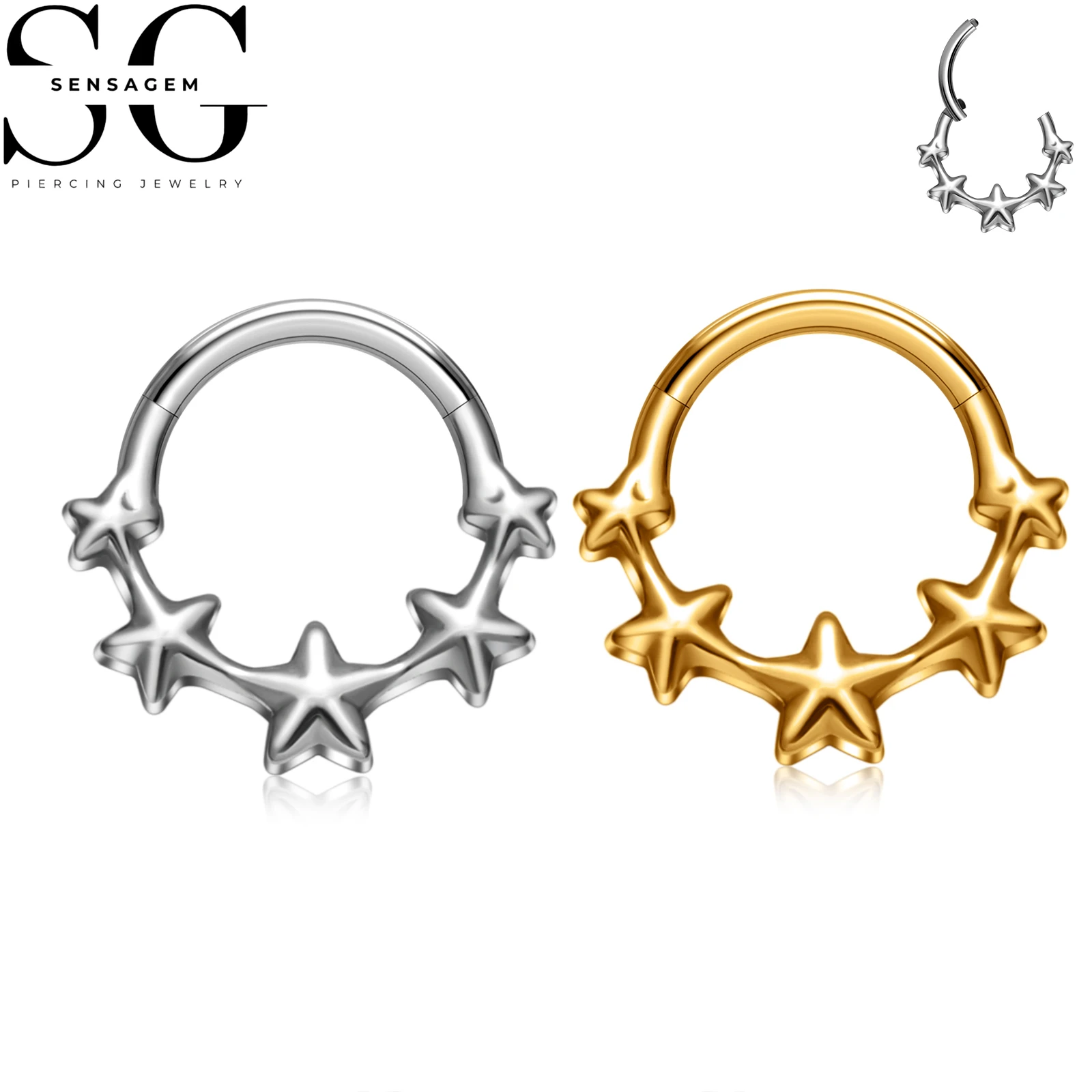 SG3276 F136 Titanium Star Clicker Hoop Ring 1.2x8mm Septum Ring