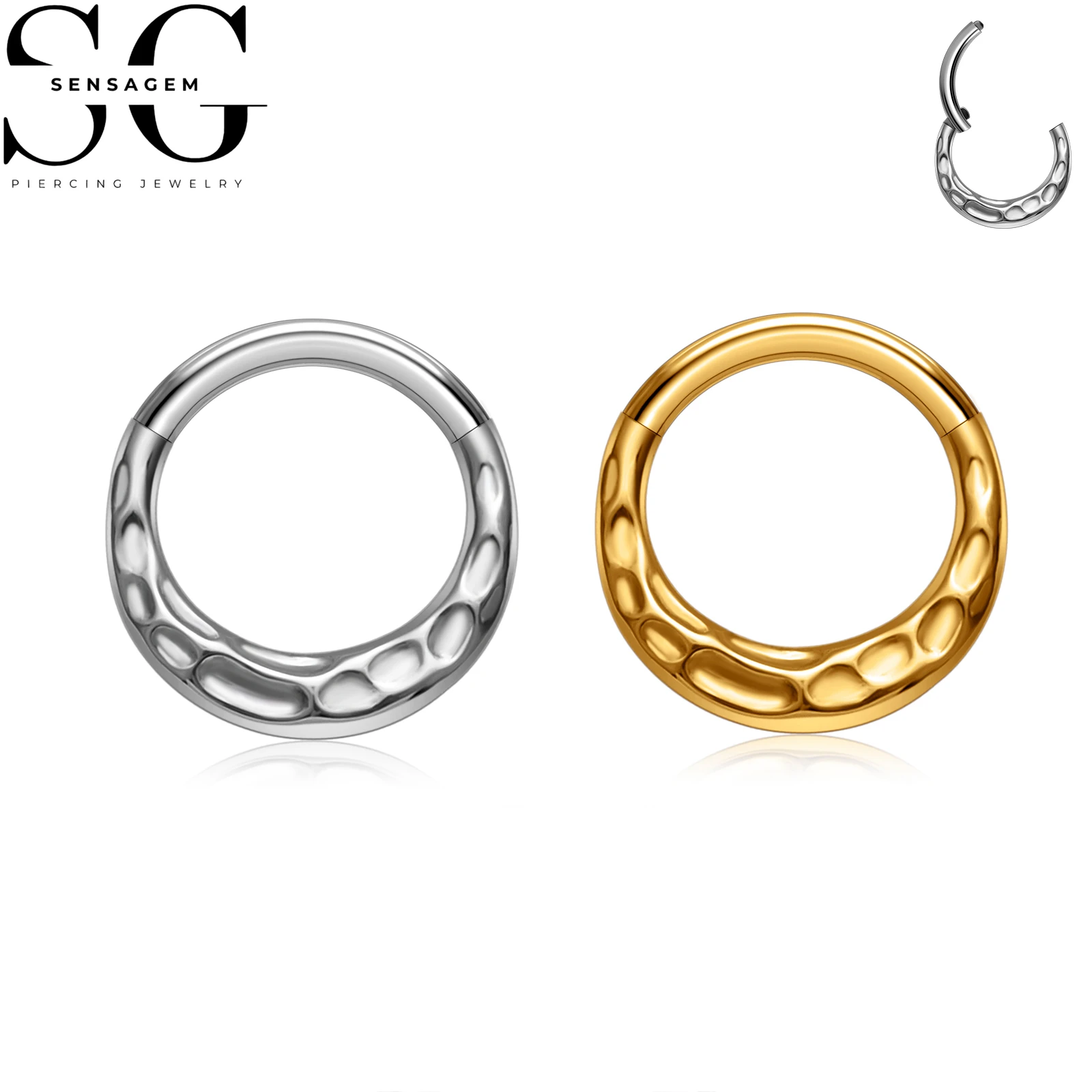 SG3277 F136 Titanium Hammered Clicker Ring 1.2x8mm Septum Piercing
