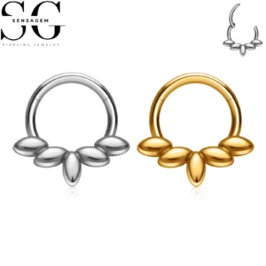 SG3281 F136 Titanium Floral Clicker Hoop Ring 1.2x8mm Septum Ring