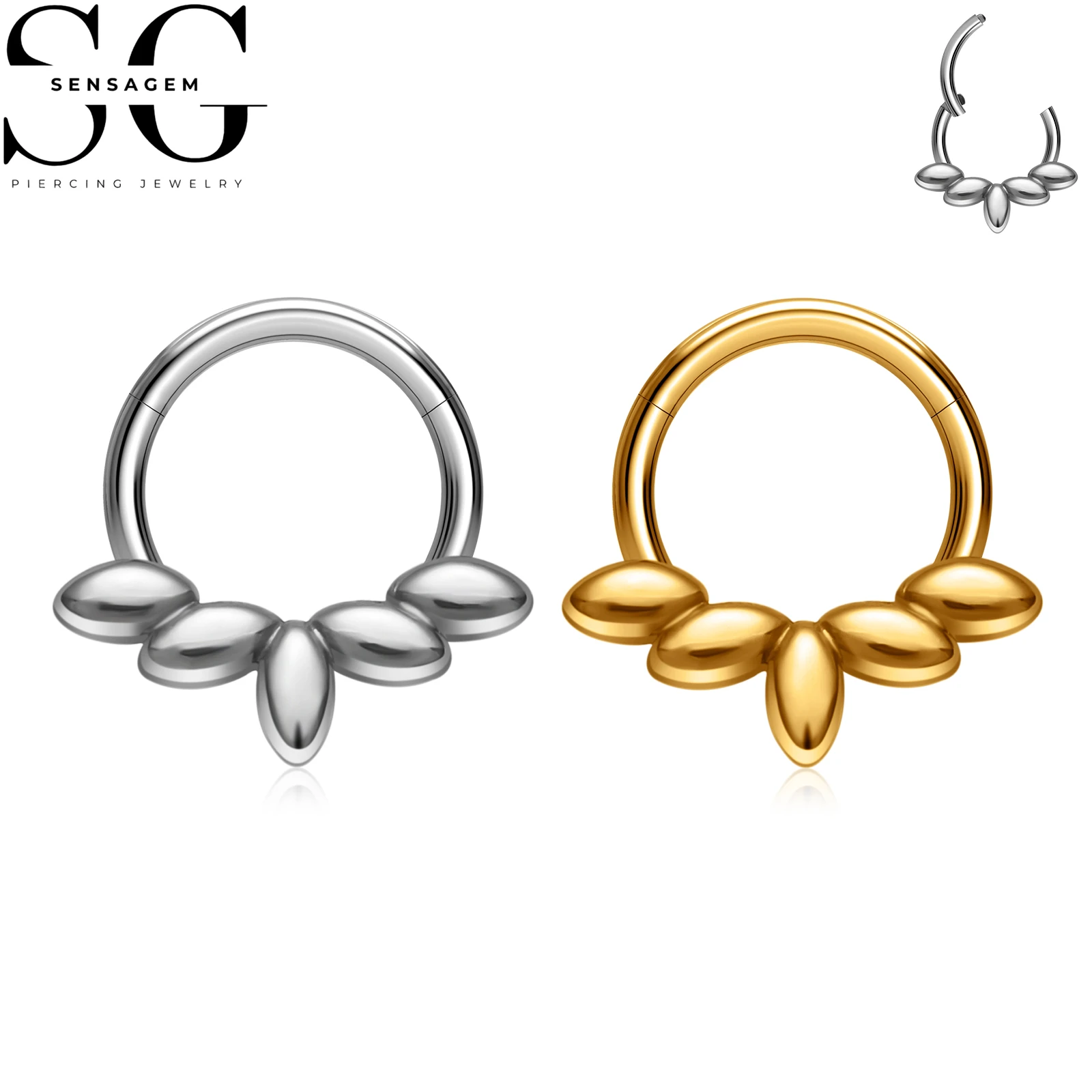 SG3281 F136 Titanium Floral Clicker Hoop Ring 1.2x8mm Septum Ring