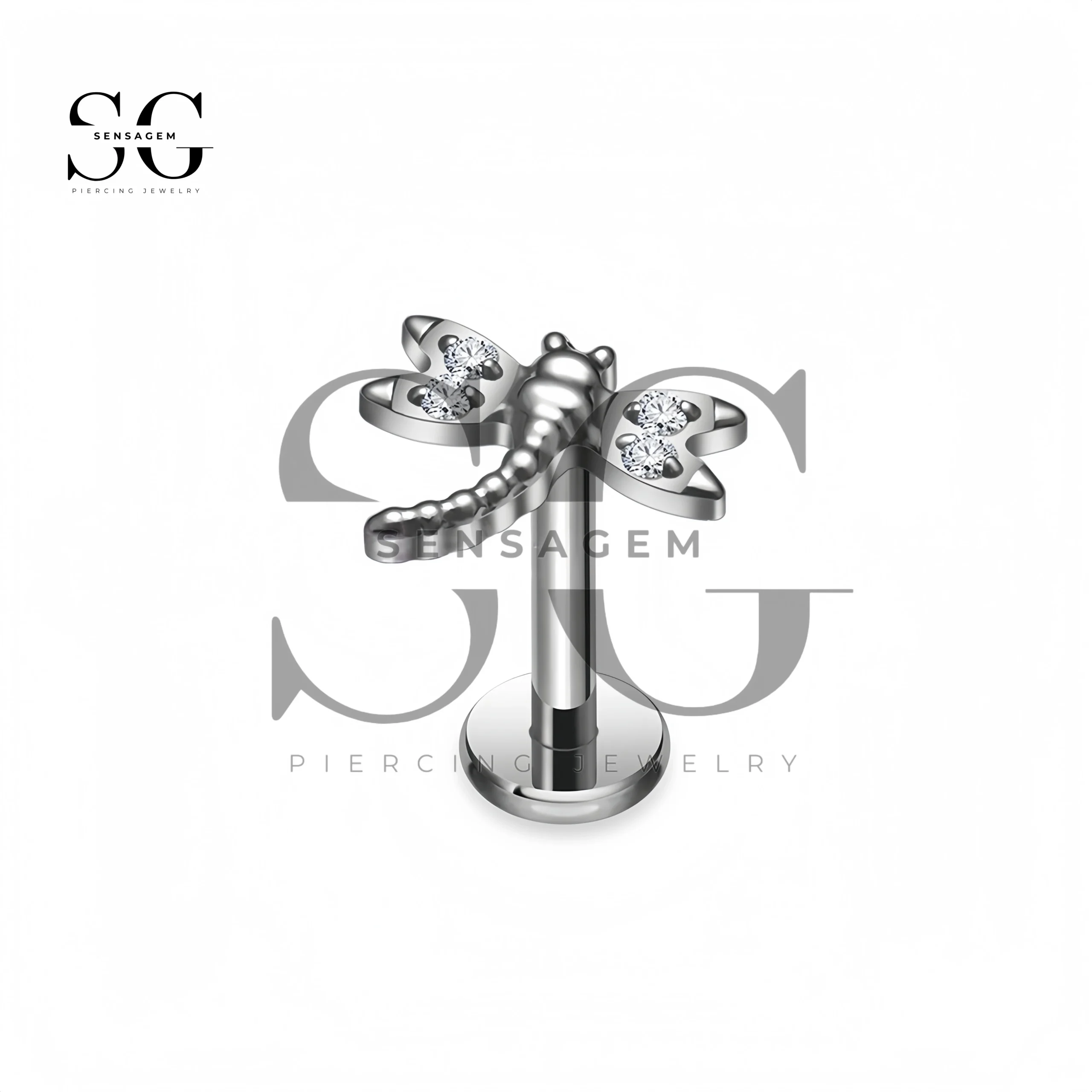 SG4408 Titanium Dragonfly Labret Stud with White CZ