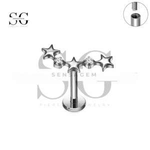 SG4409 ASTM F-136 Titanium Three Star Threadless Labret Stud