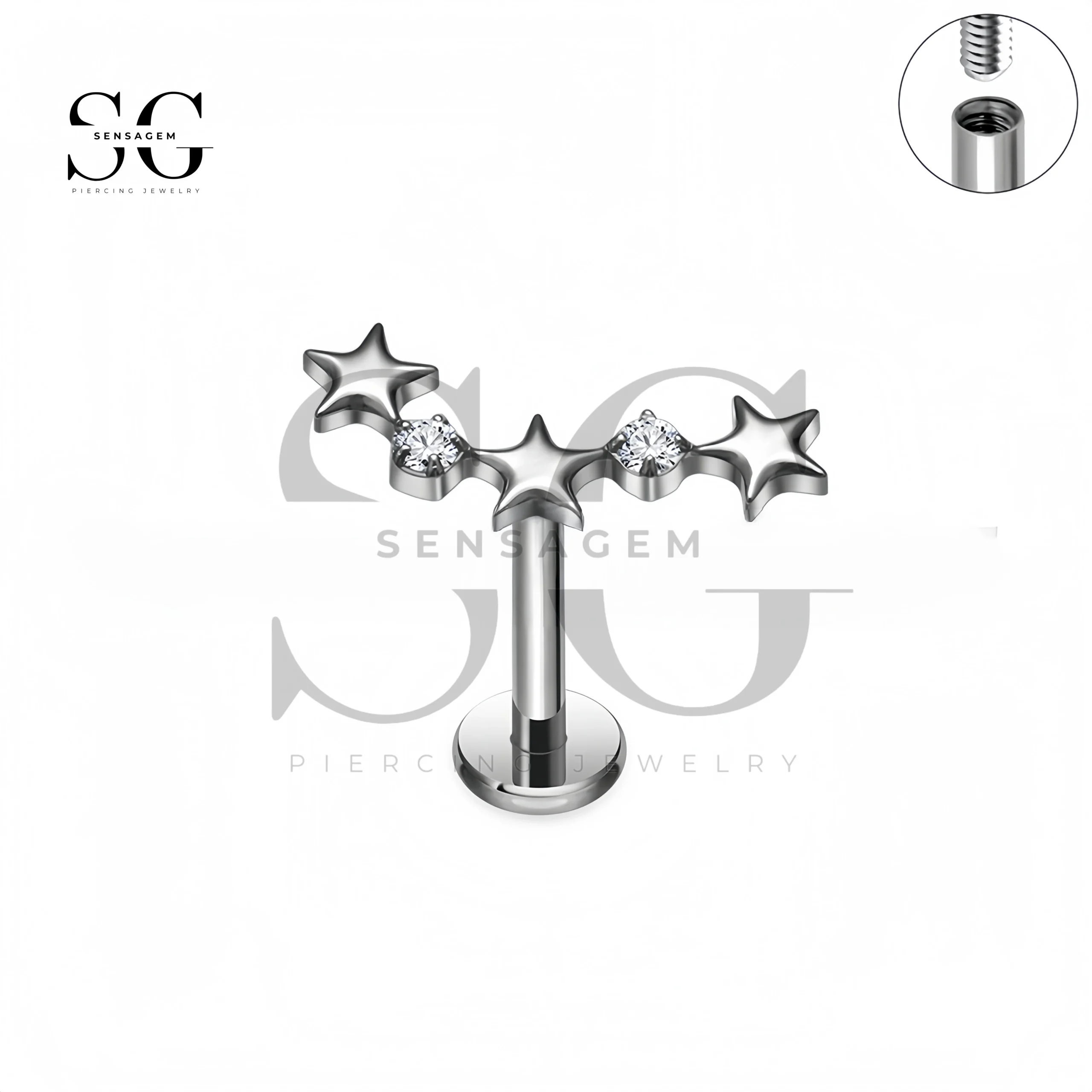 SG4409 ASTM F-136 Titanium Three Star Threadless Labret Stud