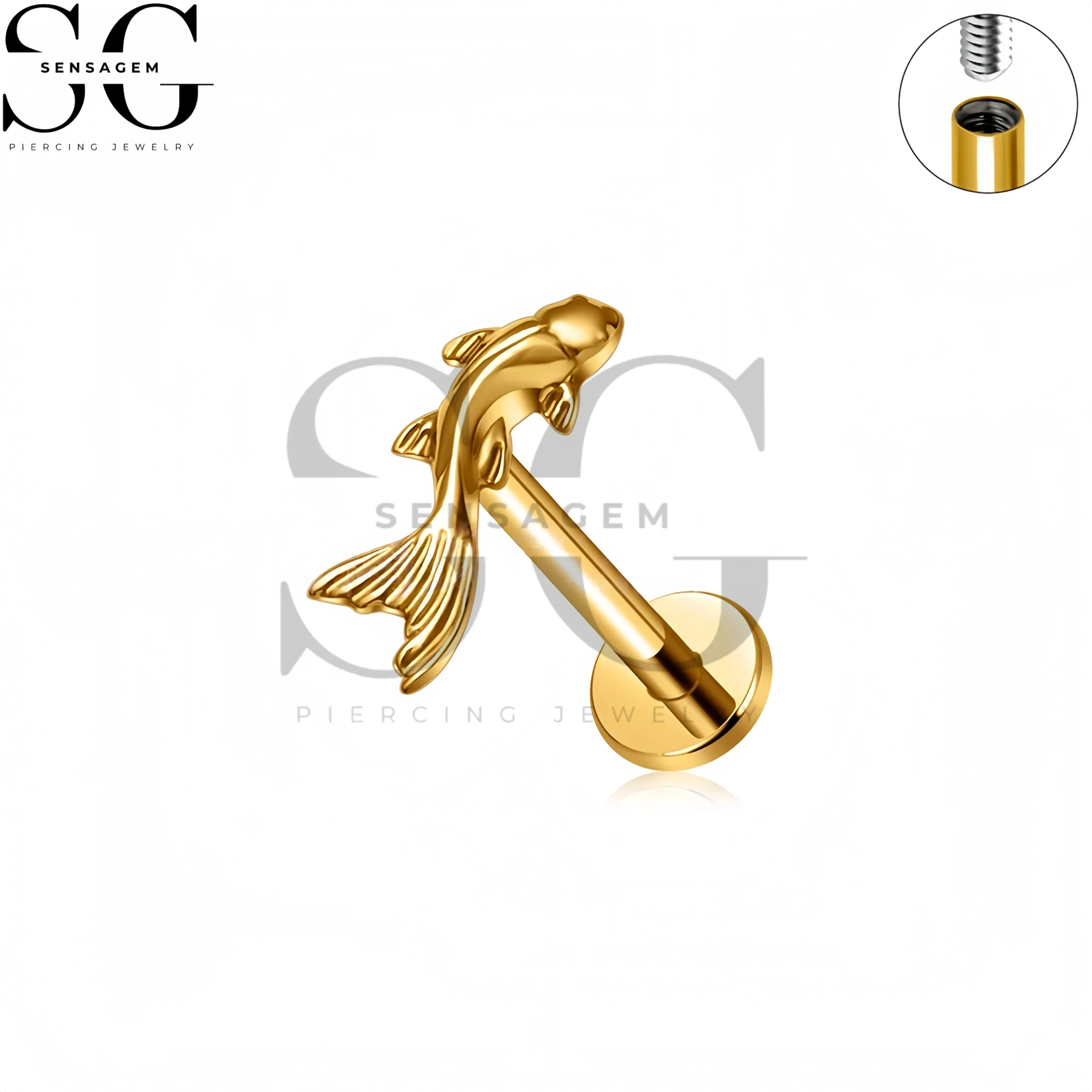 SG4418 F136 Titanium Koi Fish Labret Stud Lip Piercing Jewelry - Image 3