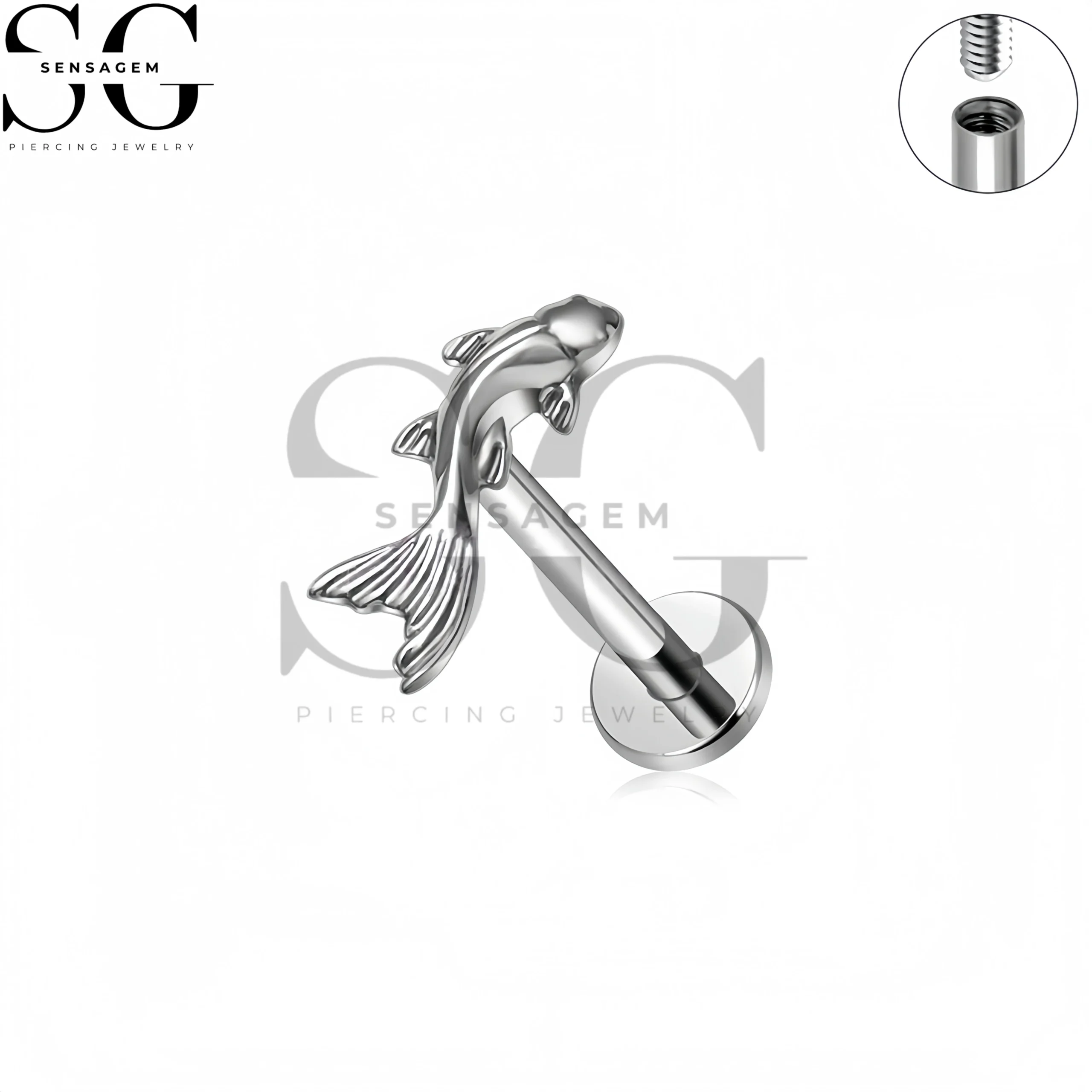 SG4418 F136 Titanium Koi Fish Labret Stud Lip Piercing Jewelry - Image 2