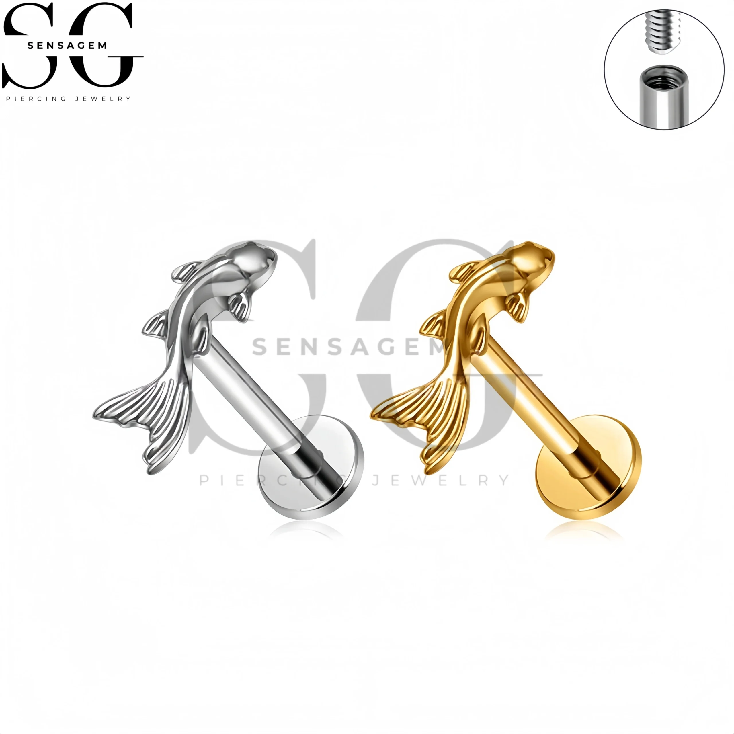 SG4418 F136 Titanium Koi Fish Labret Stud Lip Piercing Jewelry