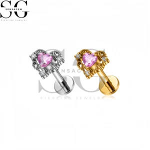SG4419 F136 Titanium Heart CZ Crown Labret Stud Lip Piercing Jewelry