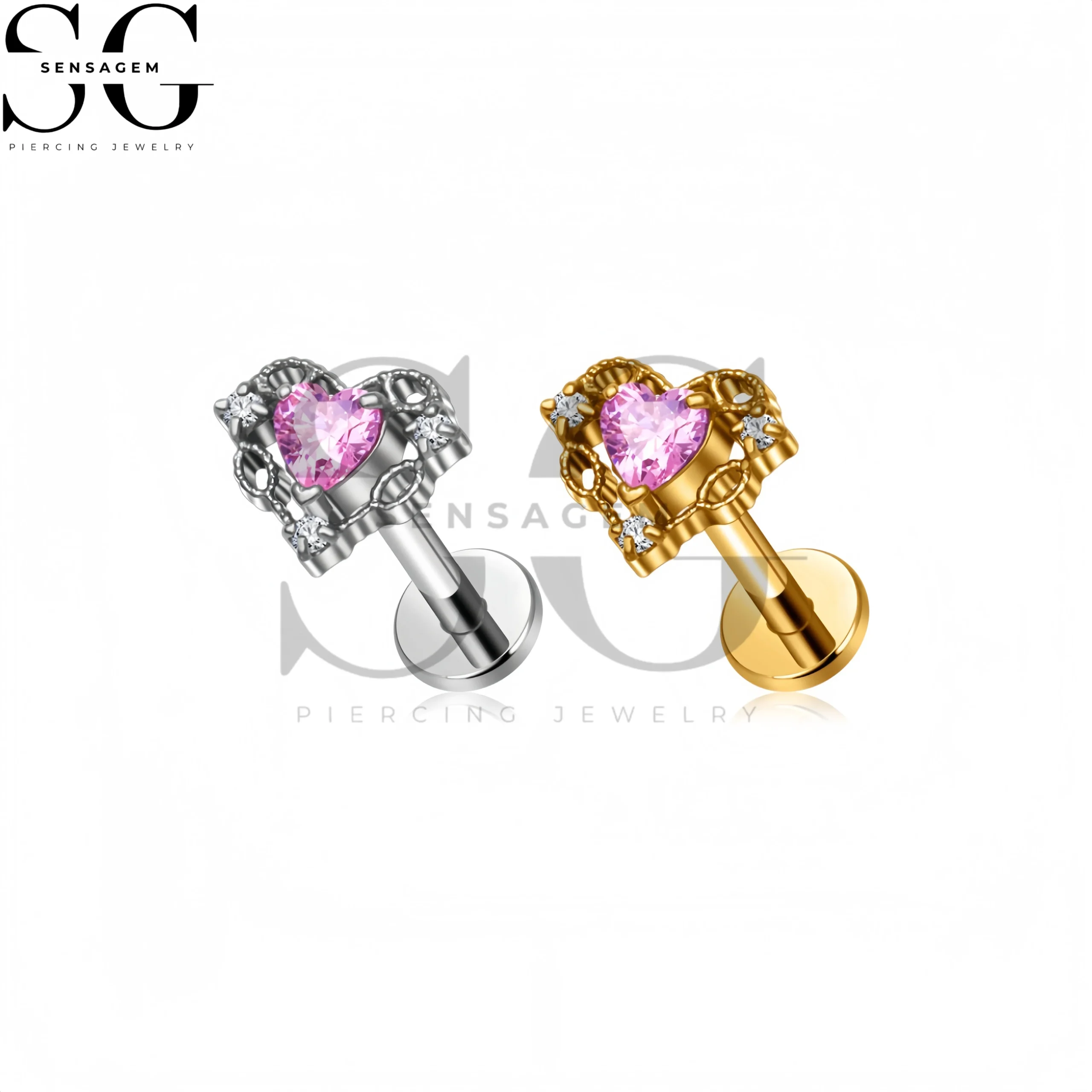 SG4419 F136 Titanium Heart CZ Crown Labret Stud Lip Piercing Jewelry