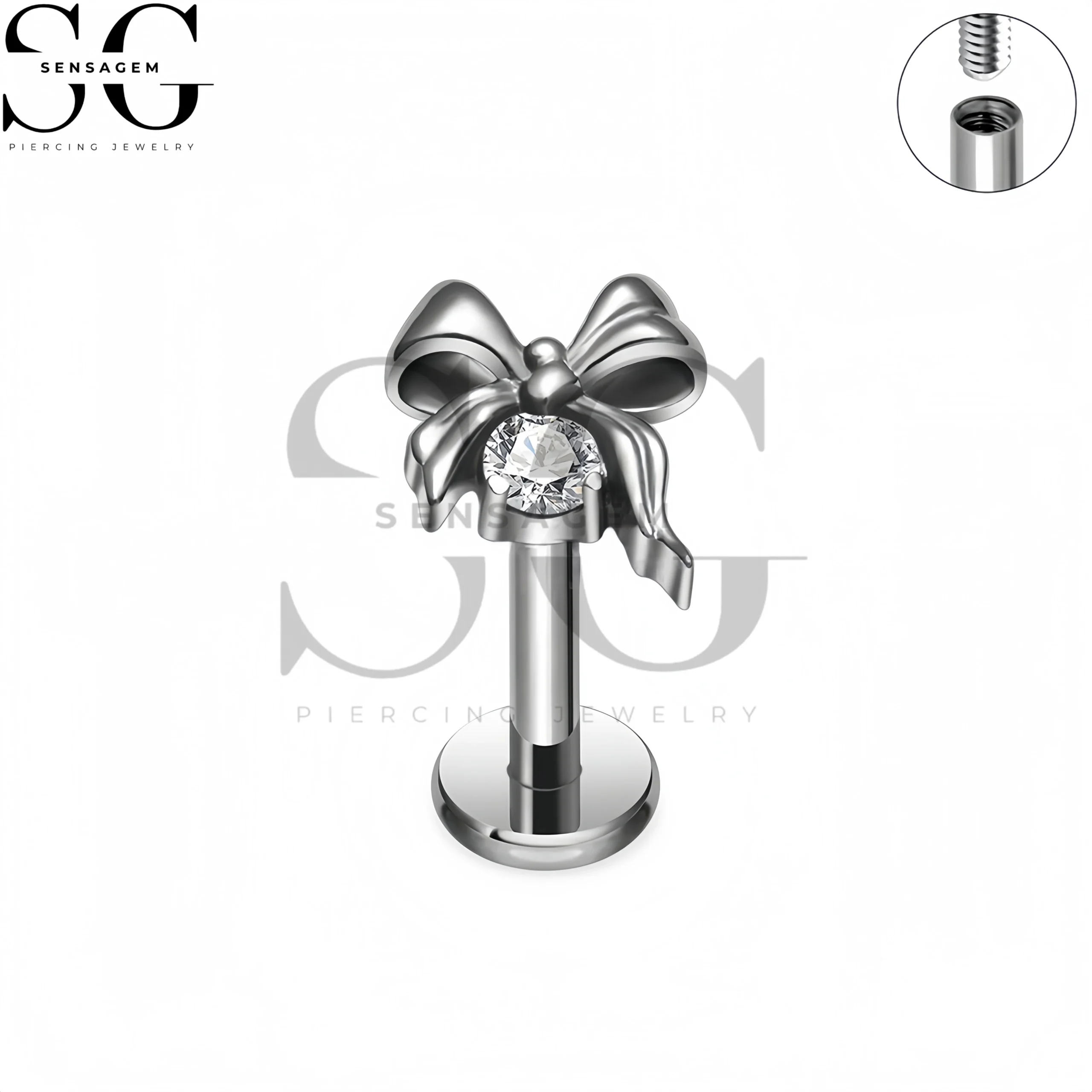 SG4420 F136 Titanium Pink CZ Bow Labret Stud Lip Piercing Jewelry - Image 4