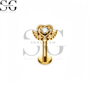 SG4422 F136 Titanium Heart CZ Wing Labret Stud Lip Piercing Jewelry