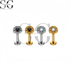 SG4423 F136 Titanium Sun CZ Labret Stud Lip Piercing Jewelry