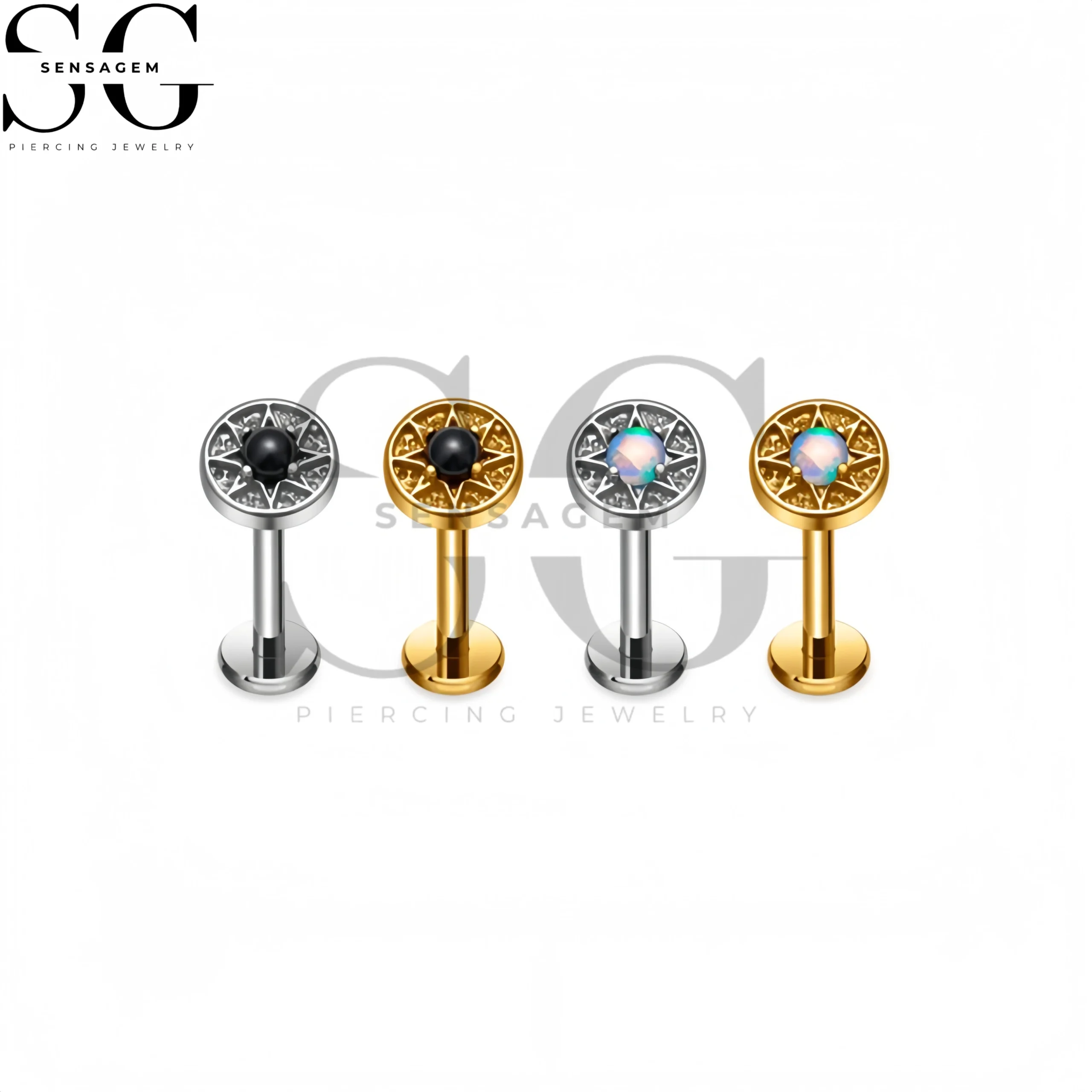SG4423 F136 Titanium Sun CZ Labret Stud Lip Piercing Jewelry