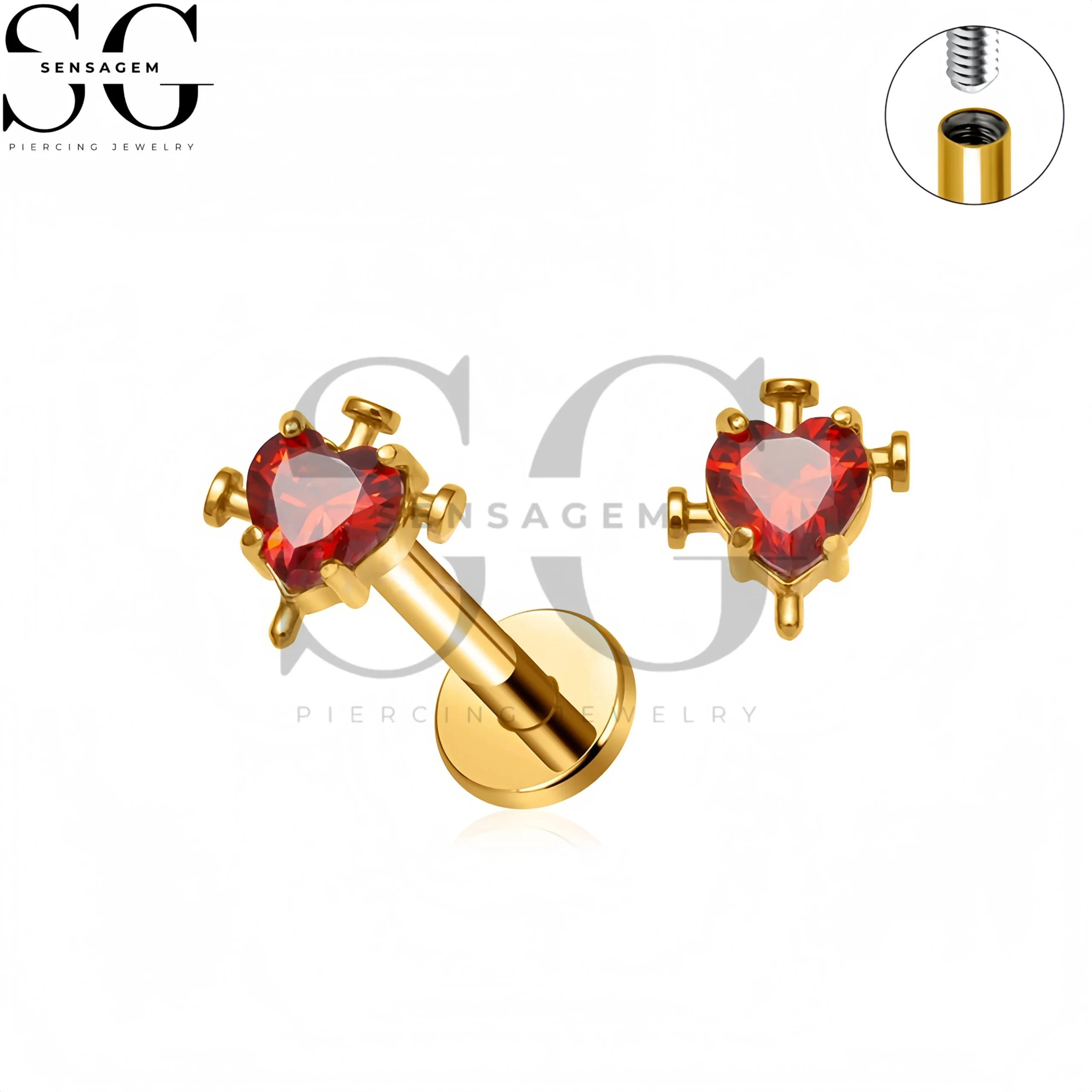 SG4424 F136 Titanium Red Heart CZ Labret Stud Lip Piercing Jewelry - Image 5
