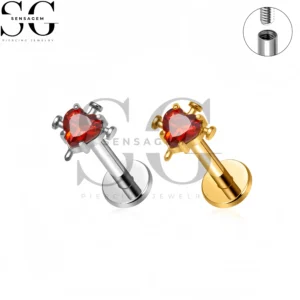 SG4424 F136 Titanium Red Heart CZ Labret Stud Lip Piercing Jewelry