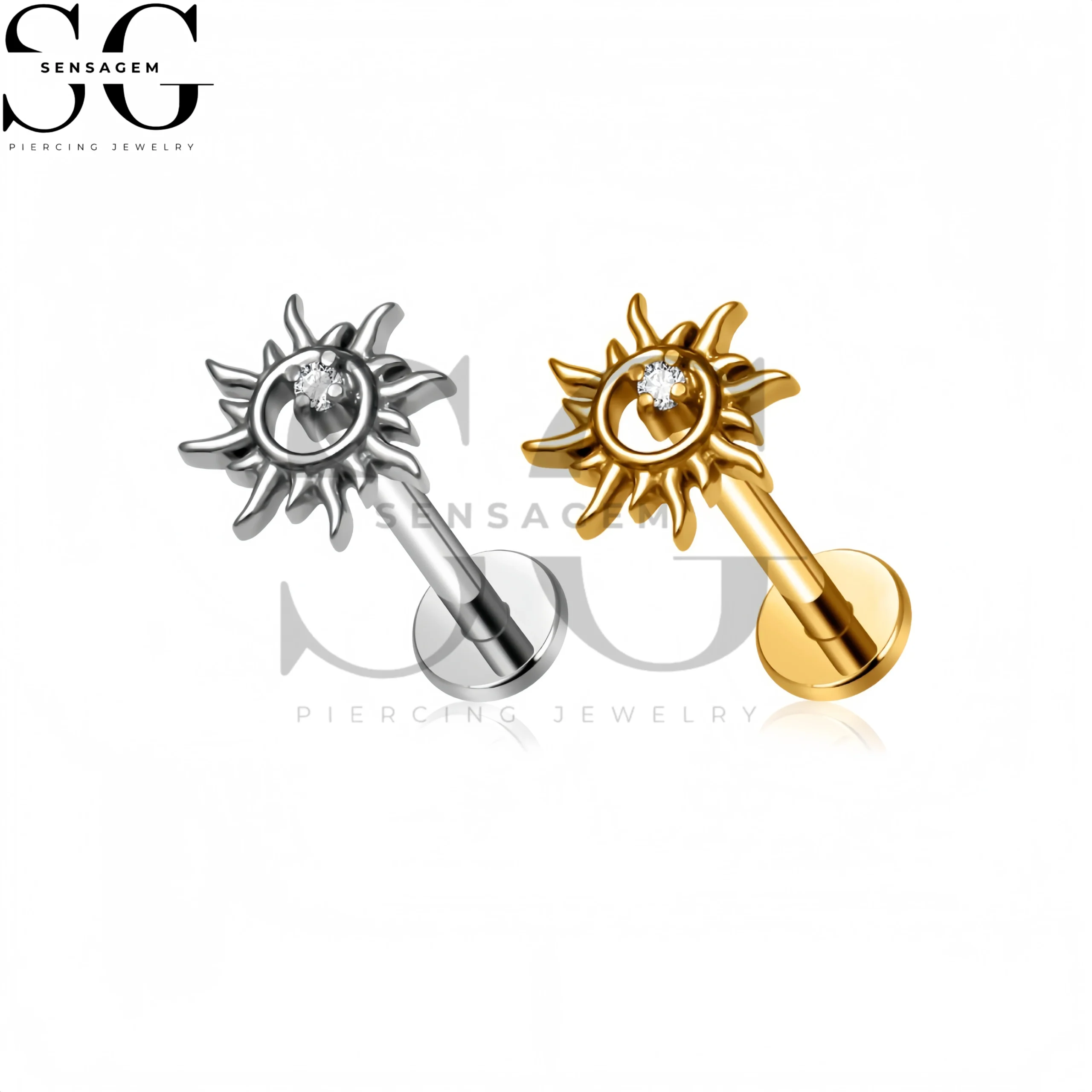 SG4426 F136 Titanium Sunburst CZ Labret Stud Lip Piercing Jewelry