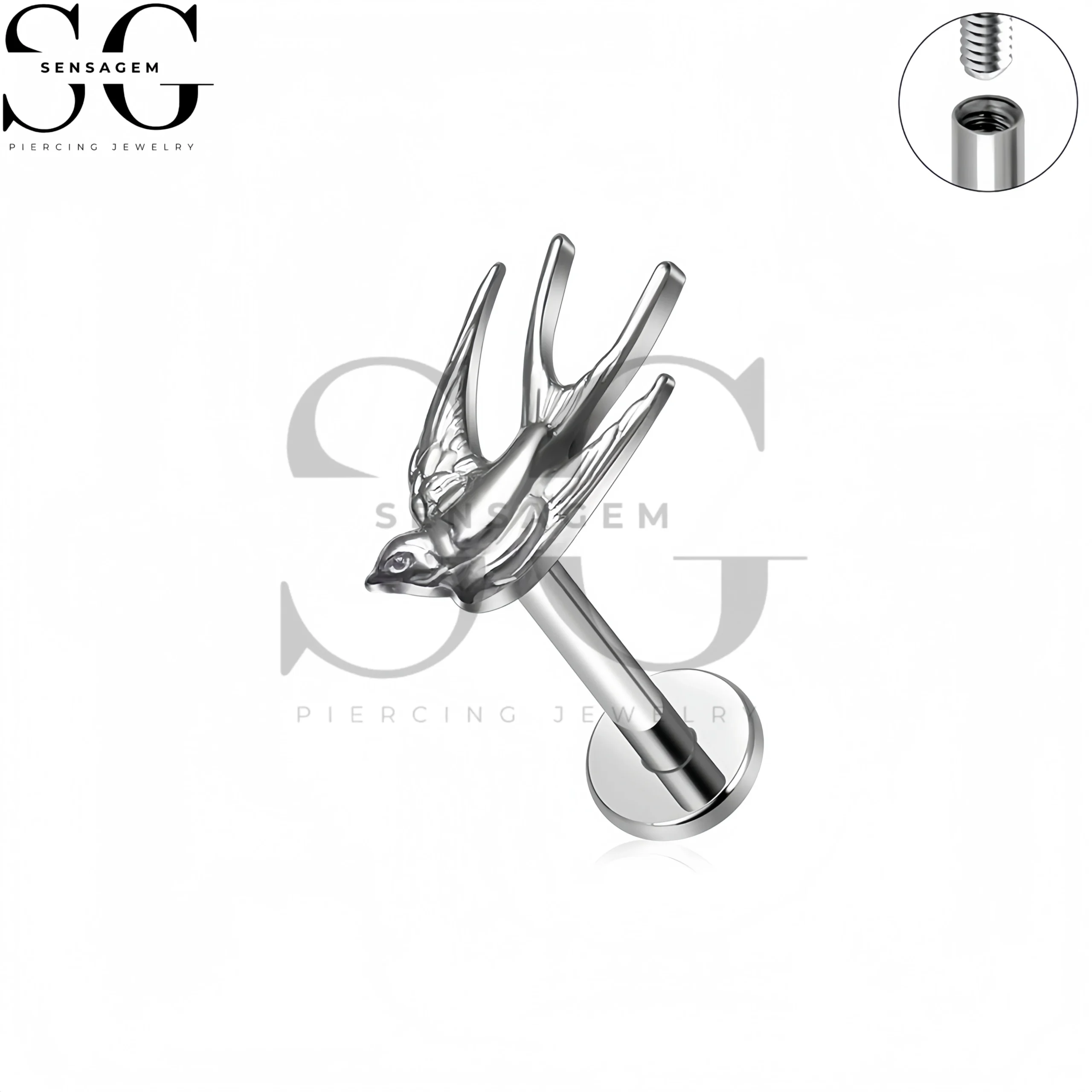 SG4427 F136 Titanium Swallow Bird Labret Stud Lip Piercing Jewelry - Image 4
