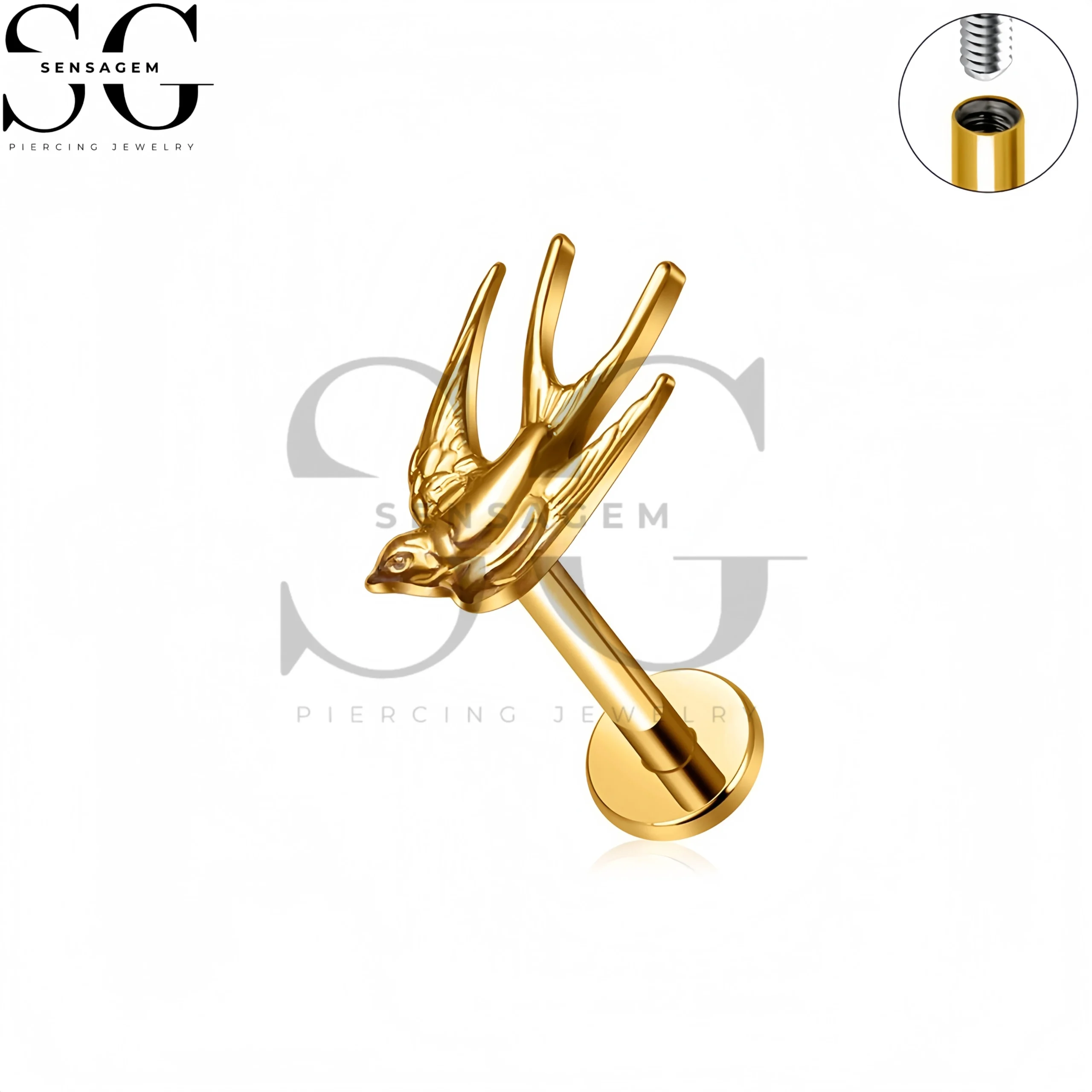 SG4427 F136 Titanium Swallow Bird Labret Stud Lip Piercing Jewelry - Image 3